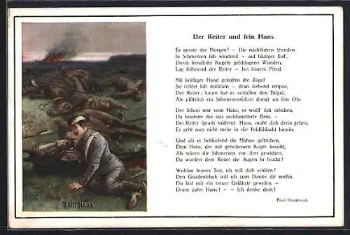 AK Der Reiter und sein Hans, Soldat beim gefallenen Pferd