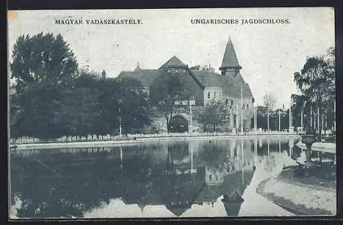 Künstler-AK Wien, I. Internationale Jagd-Ausstellung 1910, Ungarisches Jagdschloss