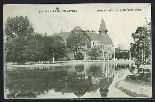 Künstler-AK Wien, I. Internationale Jagd-Ausstellung 1910, Ungarisches Jagdschloss