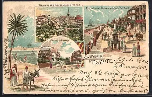 Lithographie Port Said, Panorama, Avenue de Lesseps, Queen Victorias Diamand Jubilee