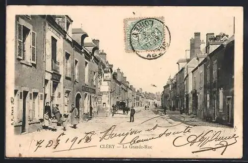 AK Cléry, La Grande-Rue, Strassenpartie
