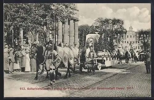 AK Kassel, Tausendjahrfeier, Kulturhistorischer Festzug 1913, geschmückter Festwagen