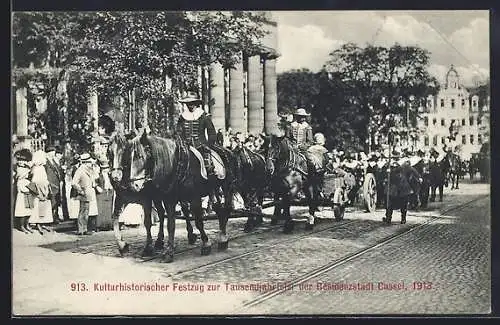 AK Kassel, Kulturhistorischer Festzug zur Tausendjahrfeier der Residenzstadt, 1913, Pferdegespann
