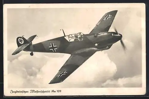 AK Jagdeinsitzer Messerschmitt Me 109, Flugzeug in der Luft, 