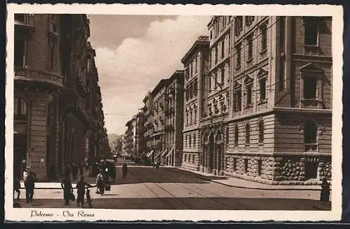 AK Palermo, Via Roma mit Passanten