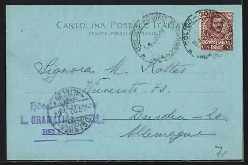 Mondschein-AK Bellagio, Boote am Anleger