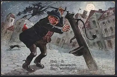 Künstler-AK Willi Scheuermann: aus der Sicht eines Betrunkenen