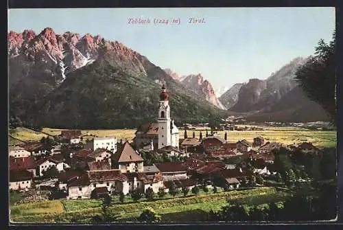 AK Toblach, Ortsansicht aus der Vogelschau