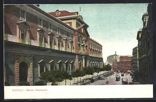 AK Napoli, Museo Nazionale, Strassenbahn