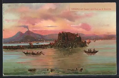 Künstler-AK Napoli, col Castel dell`Ovo ed il Vesuvio