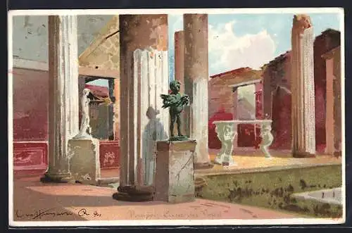 Lithographie Pompei, Casa dei Vettii, Hof eines Hauses