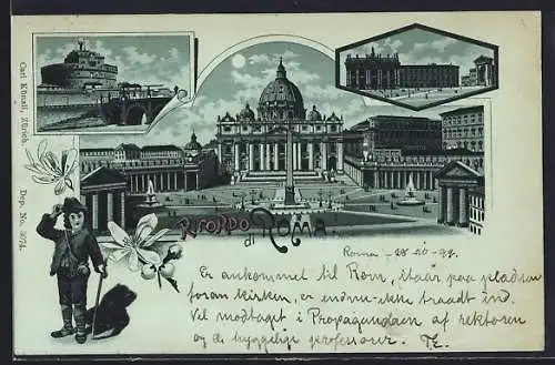 Mondschein-Lithographie Roma, Blick auf den Petersplatz