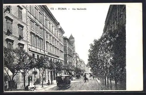 AK Roma, Via Nazionale, Strassenpartie mit Strassenbahn