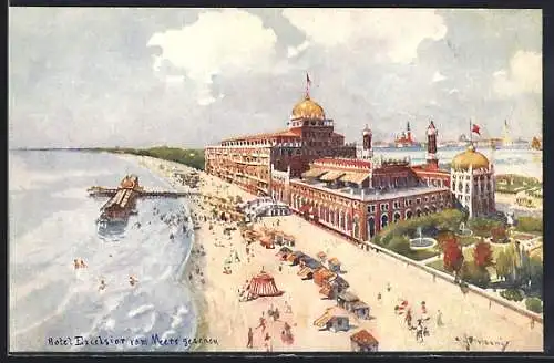 Künstler-AK Lido di Venezia, Grand Hotel Excelsior visto dal mare
