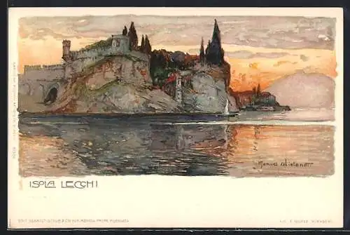Künstler-AK Manuel Wielandt: Isola Lecchi, Insel im Abendlicht