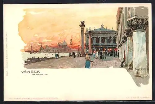 Künstler-AK Manuel Wielandt: Venezia, La Piazzetta mit Spaziergängern