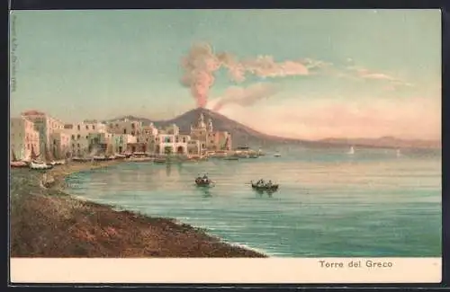 AK Torre del Greco, Gesamtansicht mit Vesuv