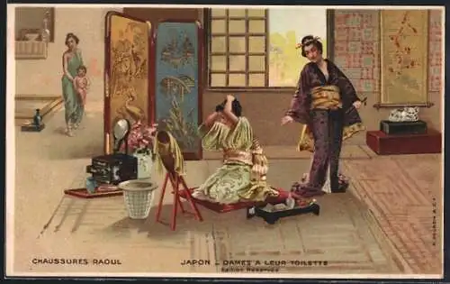 AK Japon, Dames à leur toilette, Japan, Geishas beim Waschen, Chaussures Raoul