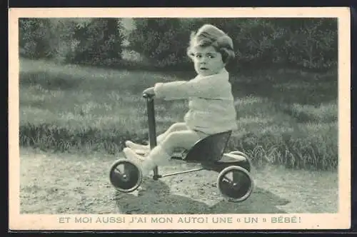 AK Et moi aussi j`ai mon auto!, Kind auf einem Dreirad
