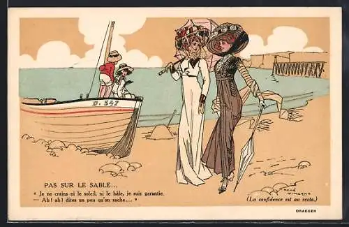 Künstler-AK sign. René Vincent: Elegante Damen unterhalten sich am Strand