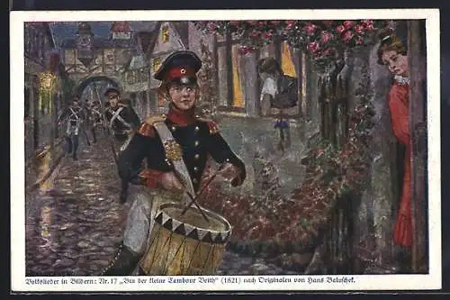 Künstler-AK Hans Baluschek: Volkslieder in Bildern Nr. 17, Bin der kleine Tambour Veith, 1821