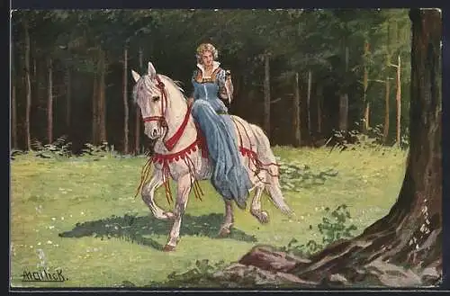 Künstler-AK Alfred Mailick: Junge Dame reitet auf einem Schimmel