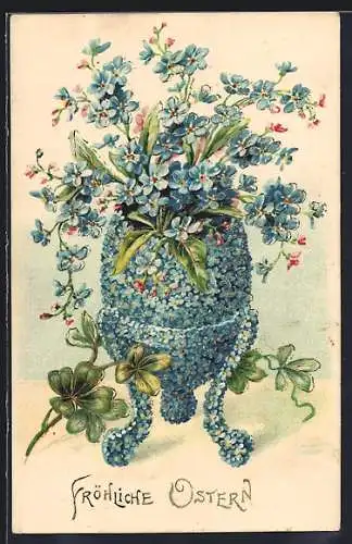 AK Osterei aus Blumen mit Kleeblättern, Ostergruss