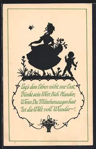 Künstler-AK Wohlgemuth & Lissner, Primus-Postkarte No.1266: Silhouette einer Frau & Sinnspruch: Leg`s dem Leben...