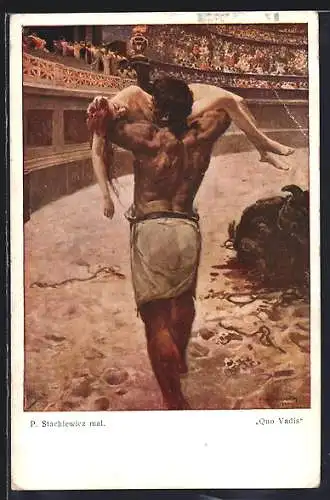 Künstler-AK sign. P. Stachiewicz: Quo Vadis, Gladiator mit Frau in den Armen