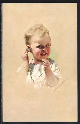 Künstler-AK Ludwig Knoefel: kleines Kind mit Taschenuhr