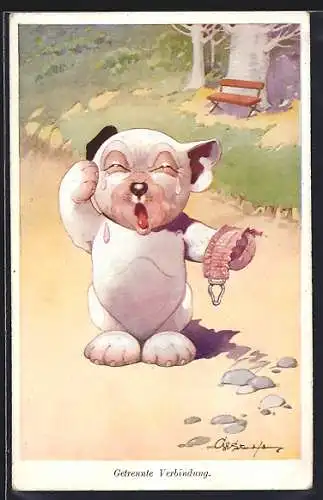 Künstler-AK George Ernest Studdy: Don`t say it`s broken off!, weinender Bonzo