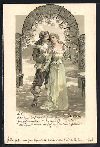 Lithographie Behüt Dich Gott! Überraschung, Trompeter von Säckingen mit Margarete
