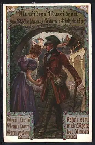 AK Wanderer verlässt seine Liebste und geht auf Reisen