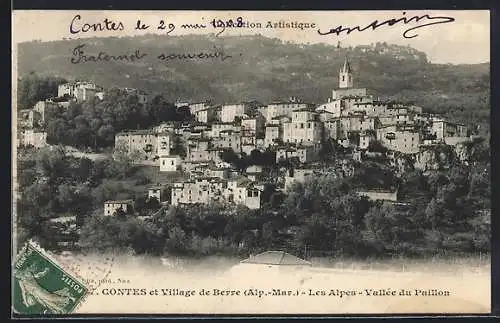 AK Contes, Vue du village de Berre dans la vallée du Paillon