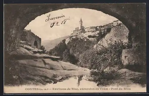 AK Contes, Excursion en tram, Pont du Riou