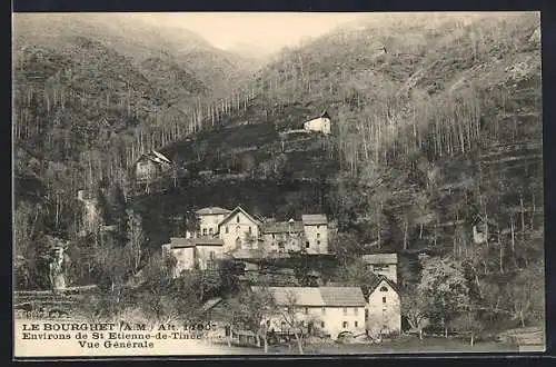 AK Le Bourget, Vue générale de la vallée et des maisons entourées de collines boisées