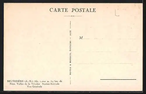 AK Belvédère, Vue générale de la vallée de la Vésubie avec montagnes en arrière-plan