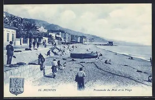 AK Menton, Promenade du Midi et la Plage