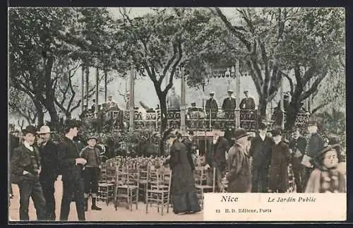 AK Nice, Le Jardin Public avec kiosque à musique et promeneurs