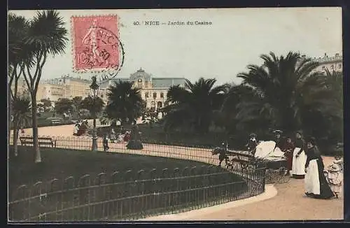 AK Nice, Jardin du Casino avec promeneurs et palmiers