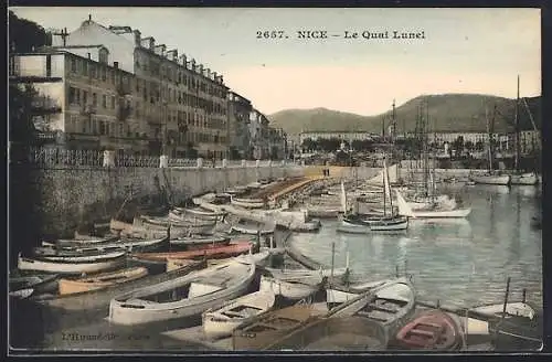 AK Nice, Le Quai Lunel avec des bateaux amarrés le long du quai