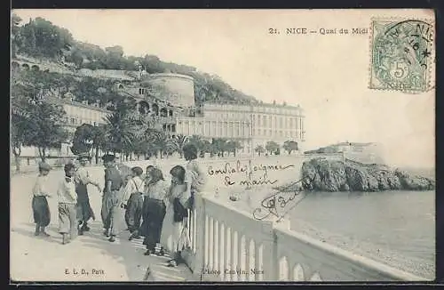 AK Nice, Promenade au Quai du Midi avec vue sur la mer