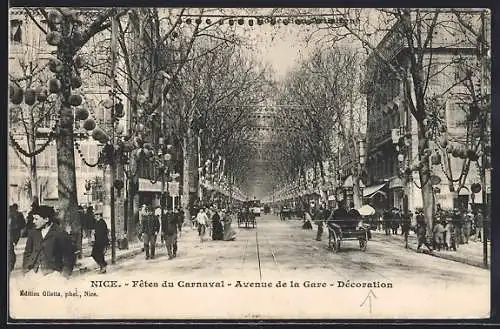 AK Nice, Fêtes du Carnaval, Avenue de la Gare, Décoration