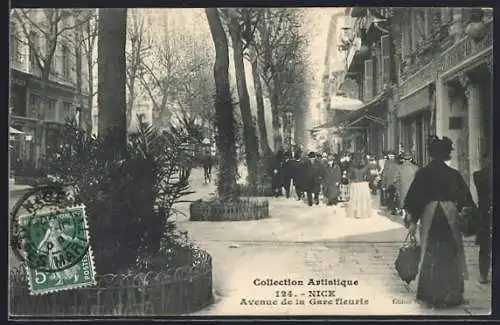 AK Nice, Avenue de la Gare fleurie animée