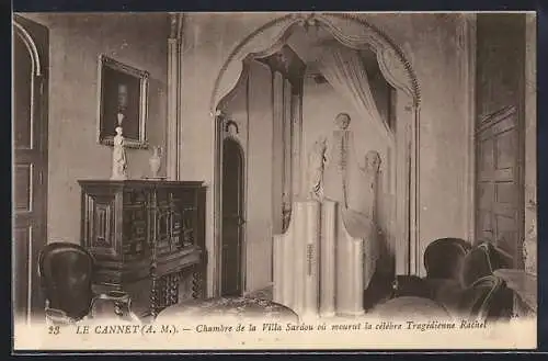 AK Le Cannet, Chambre de la Villa Sardou où mourut la célèbre Tragédienne Rachel