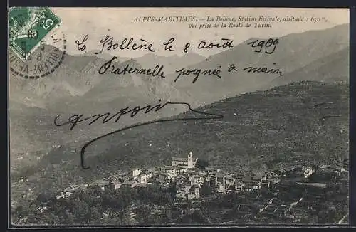 AK La Bollène, Vue de la station estivale depuis la Route de Turini
