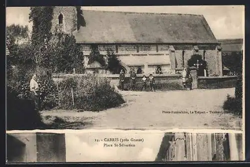 AK Cabris, Place St-Sébastien et église en arrière-plan