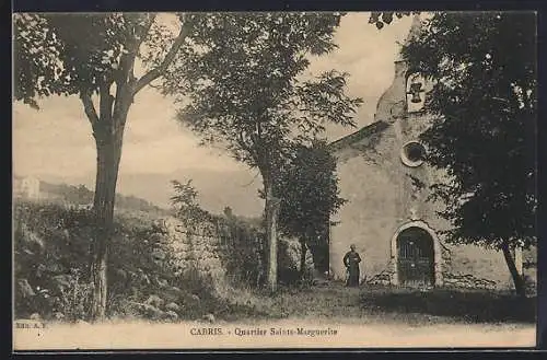 AK Cabris, Quartier Sainte-Marguerite et son église entourée d`arbres et de verdure
