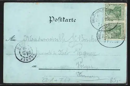 Mondschein-Lithographie Hatten, Synagoge, Hauptstrasse, Kirche und Gemeindehaus