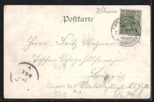 Lithographie Schwenke Serie 5 Nr. 3: Waltersdorf, Gasthaus an der Lausche, Berg mit Gesicht / Berggesichter